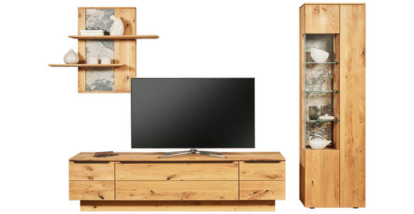 WOHNWAND  in Eichefarben  320/205,7/53,7 cm  - Eichefarben/Schwarz, Natur, Glas/Holz (320/205,7/53,7cm) - Valnatura