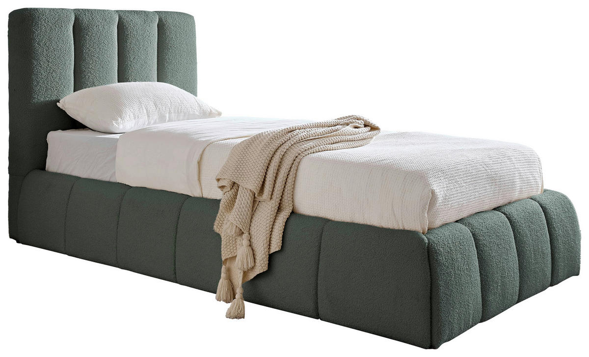 POLSTERBETT 90/200 cm,  in Grün, gepolstertes Kopfteil, Lattenrost, Bettkasten,  - Schwarz/Naturfarben, Design, Holz/Kunststoff (90/200cm) - Boxxx