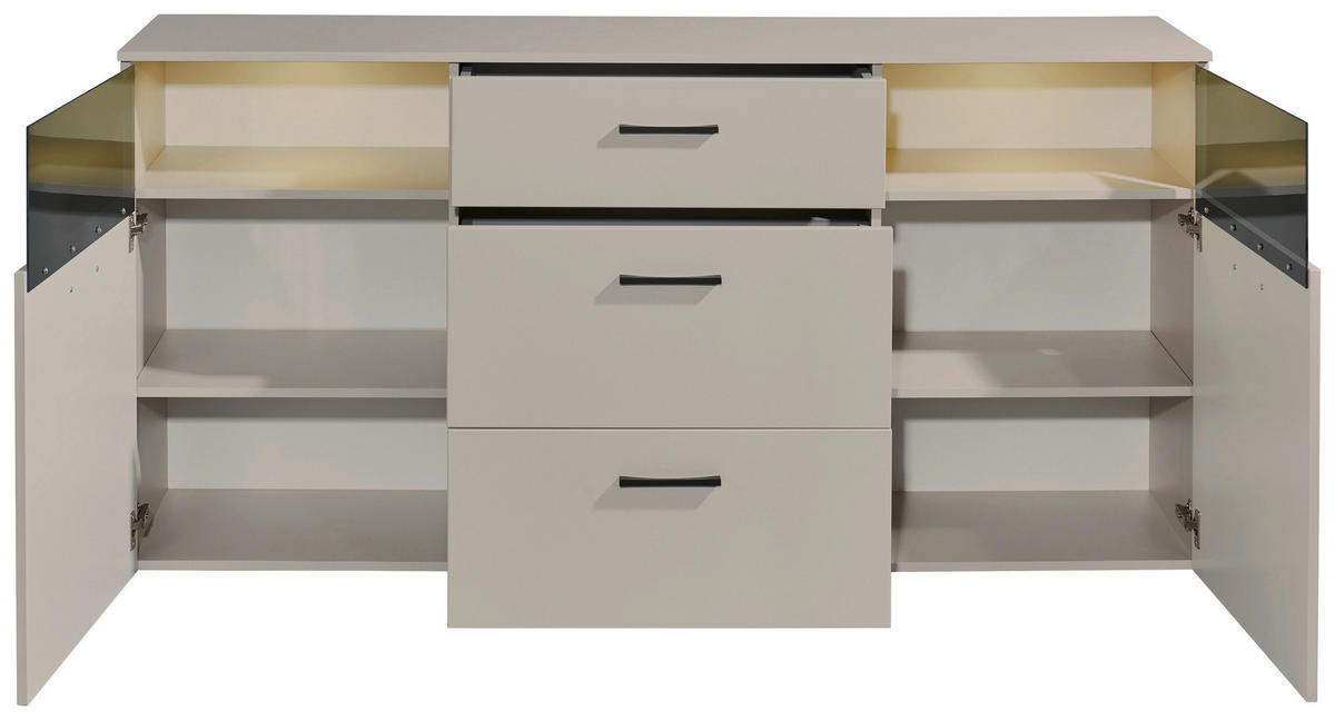 SIDEBOARD  in 180/86/38 cm  - Kaschmir/Schwarz, Design, Glas/Holzwerkstoff (180/86/38cm) - MID.YOU