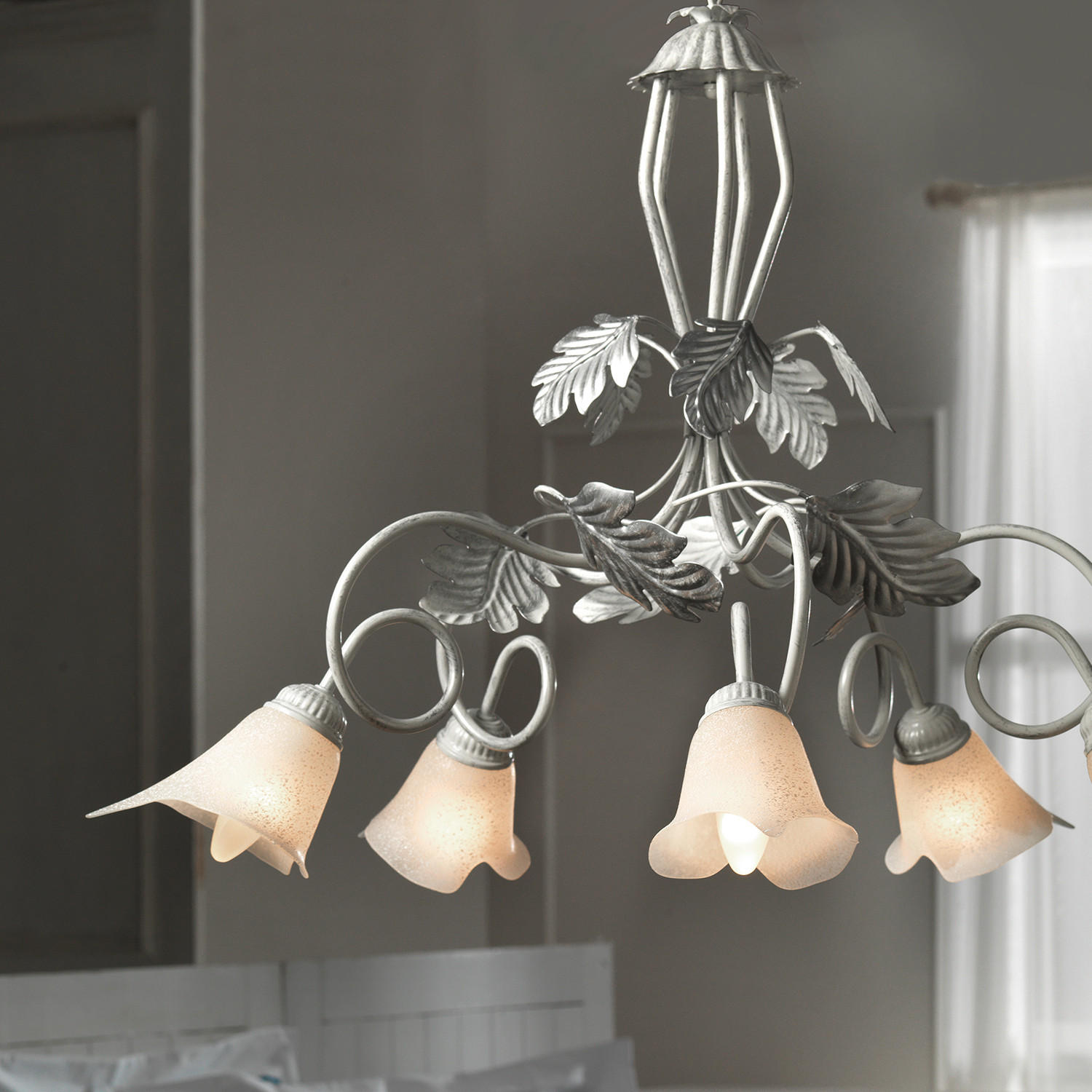 KRONLEUCHTER 90/130 cm   - Silberfarben/Weiß, KONVENTIONELL, Glas/Metall (90/130cm)