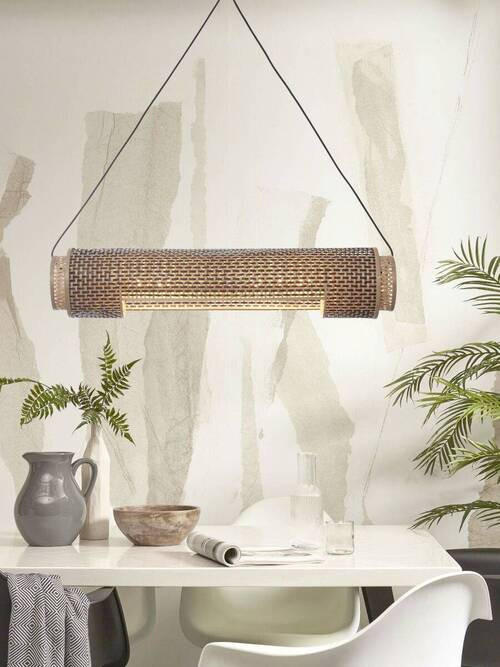 HÄNGELEUCHTE GOOD&MOJO  15/15/85 cm   - Schwarz/Naturfarben, Trend, Holz (15/15/85cm) - Good & Mojo