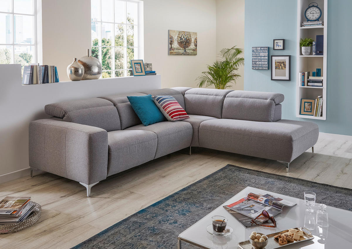 KUTNA GARNITURA tekstil  tamno siva   - tamno siva/boje kroma, Design, tekstil/metal (290/238cm) - Pure Home Lifestyle