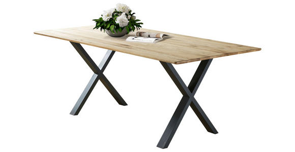 ESSTISCH Eiche massiv rechteckig Schwarz, Eichefarben  - Eichefarben/Schwarz, LIFESTYLE, Holz/Metall (200/100/75cm) - Linea Natura