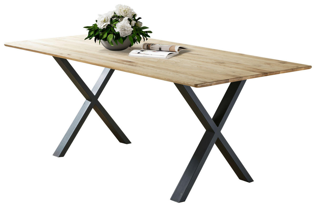 ESSTISCH Eiche massiv rechteckig Schwarz, Eichefarben  - Eichefarben/Schwarz, LIFESTYLE, Holz/Metall (180/90/75cm) - Linea Natura