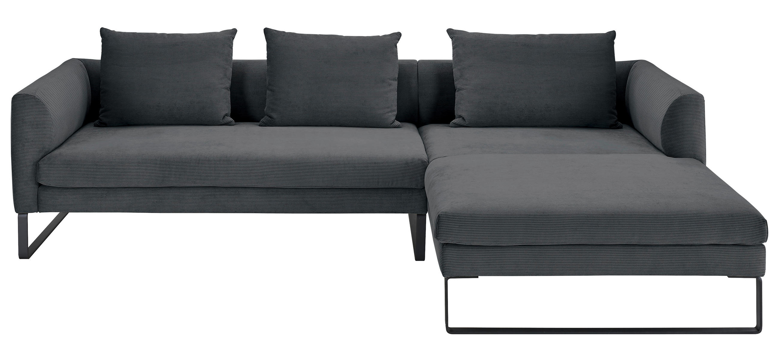 ECKSOFA Anthrazit Feincord  - Anthrazit/Schwarz, KONVENTIONELL, Textil/Metall (284/178cm) - Hom`in