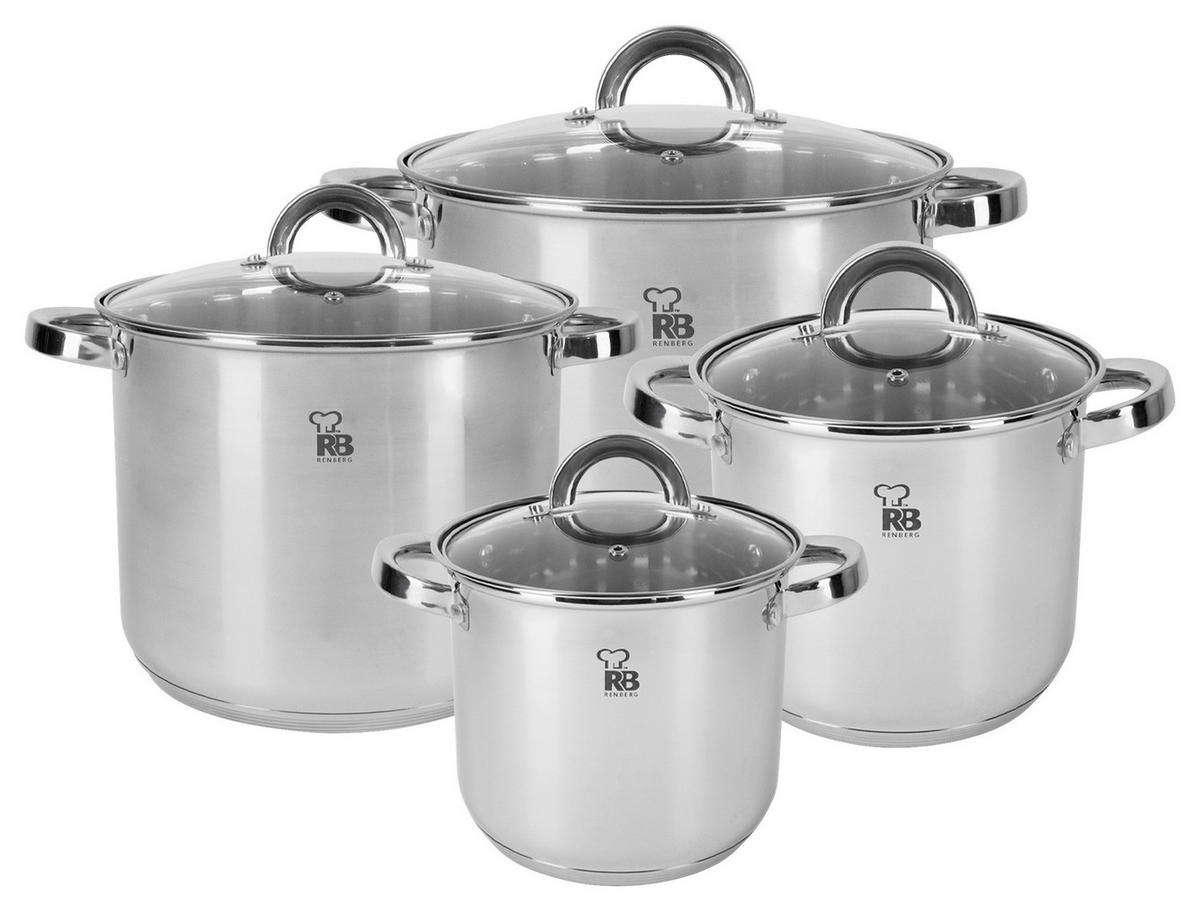 KOCHTOPFSET RENBERG SARA 8-teilig  - Transparent/Silberfarben, MODERN, Glas/Metall