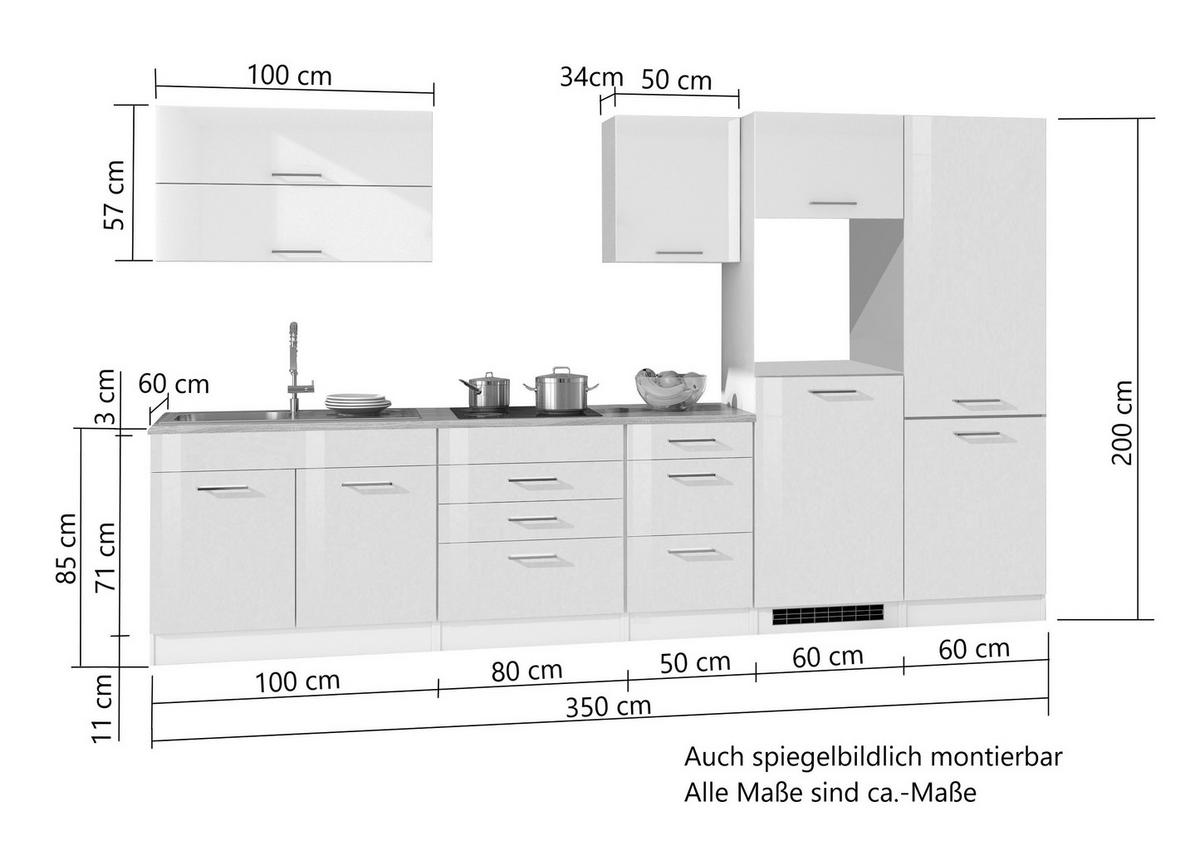 KÜCHENLEERBLOCK 350 cm   in Graphitfarben  - Silberfarben/Graphitfarben, MODERN, Holzwerkstoff/Metall (350cm) - Held