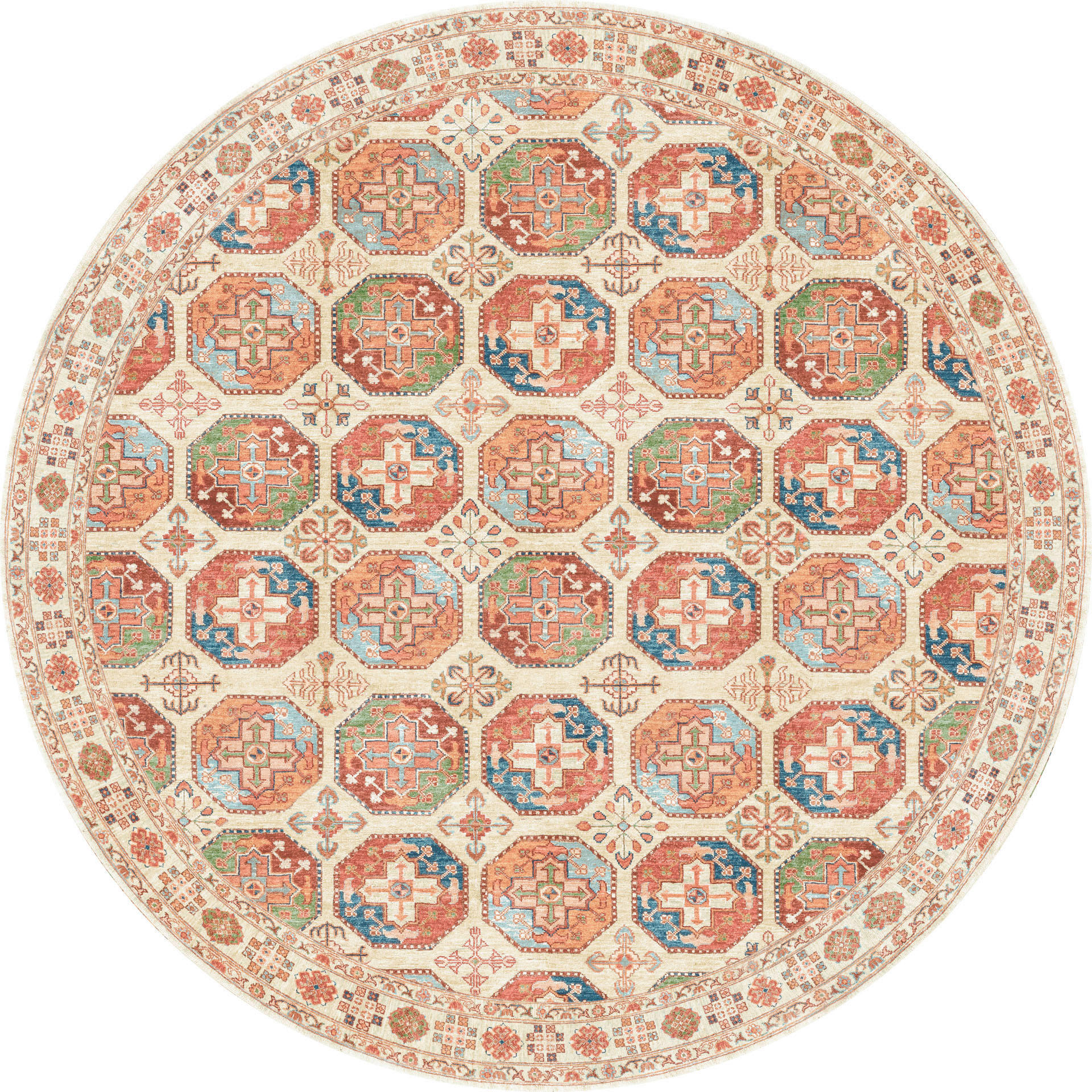 VINTAGE-TEPPICH 200 cm Living Bathian Creme, Terracotta, Graublau rund  - Graublau/Terracotta, LIFESTYLE, Kunststoff/Textil (200cm) - Lindorug