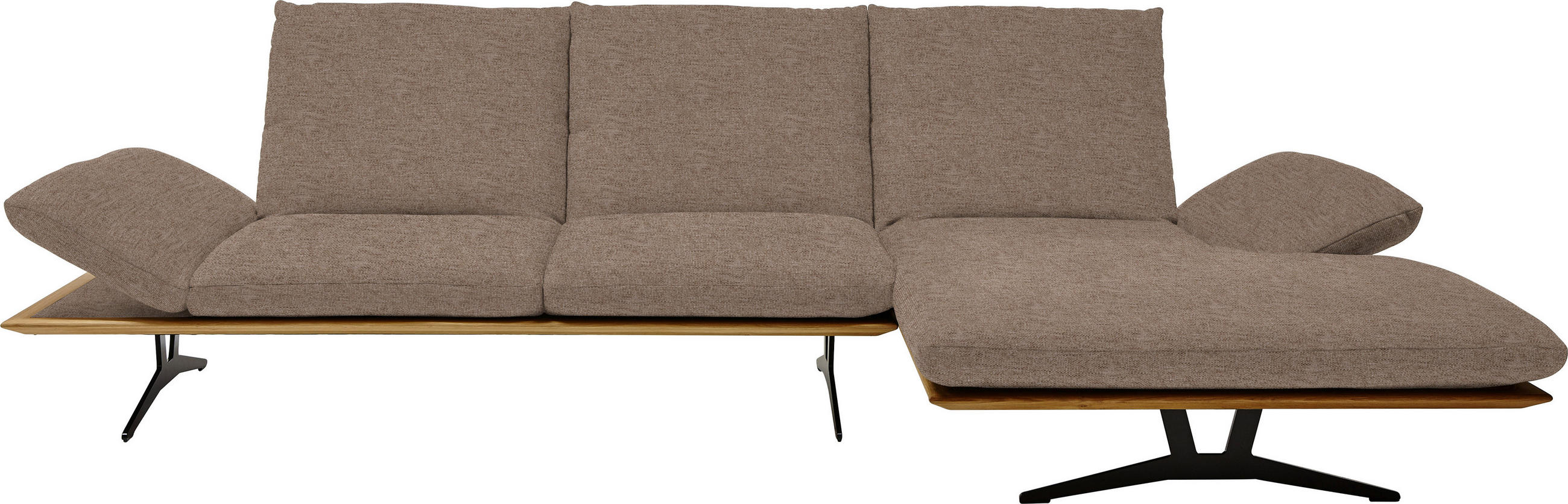 ECKSOFA Formia in Flachgewebe Hellbraun  314/159 cm  - Hellbraun/Schwarz, Design, Holz/Textil (314/159cm) - Dieter Knoll