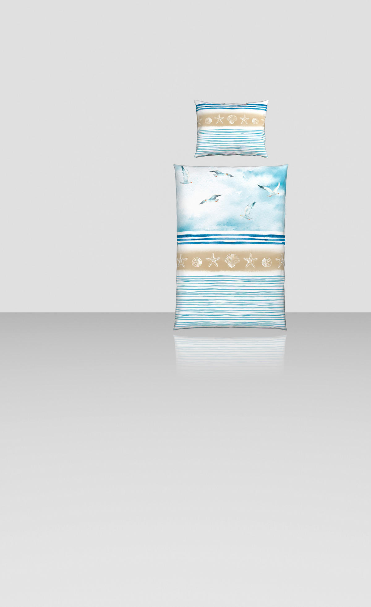 OBOJESTRANSKA POSTELJNINA TANJA 140/200 cm saten modra, bela, bež  - modra/bela, Konvencionalno, tekstil (140/200cm) - Novel