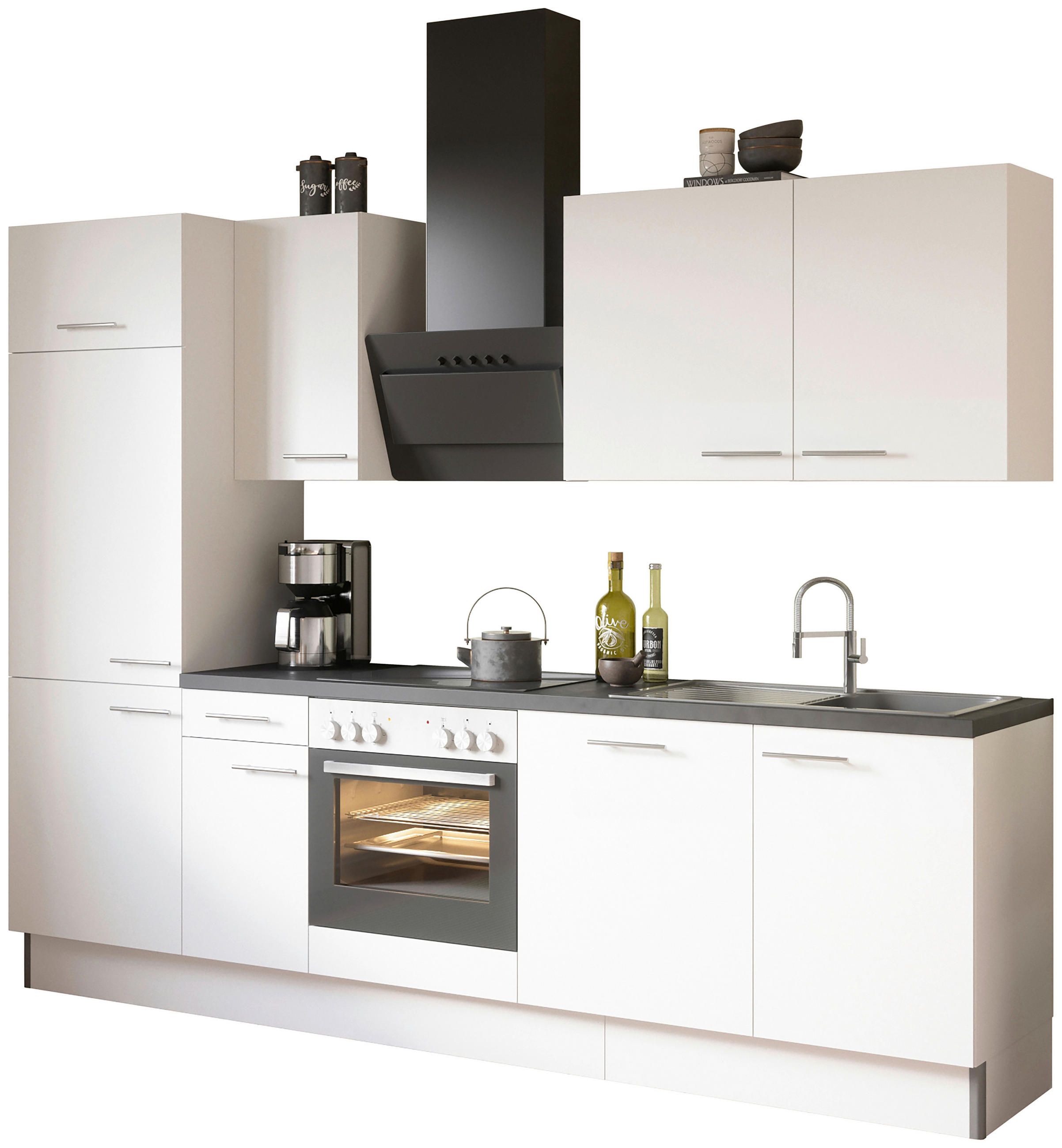 KÜCHENBLOCK 270 cm   in Weiß  - Edelstahlfarben/Anthrazit, Basics, Holzwerkstoff/Metall (270cm) - Optifit