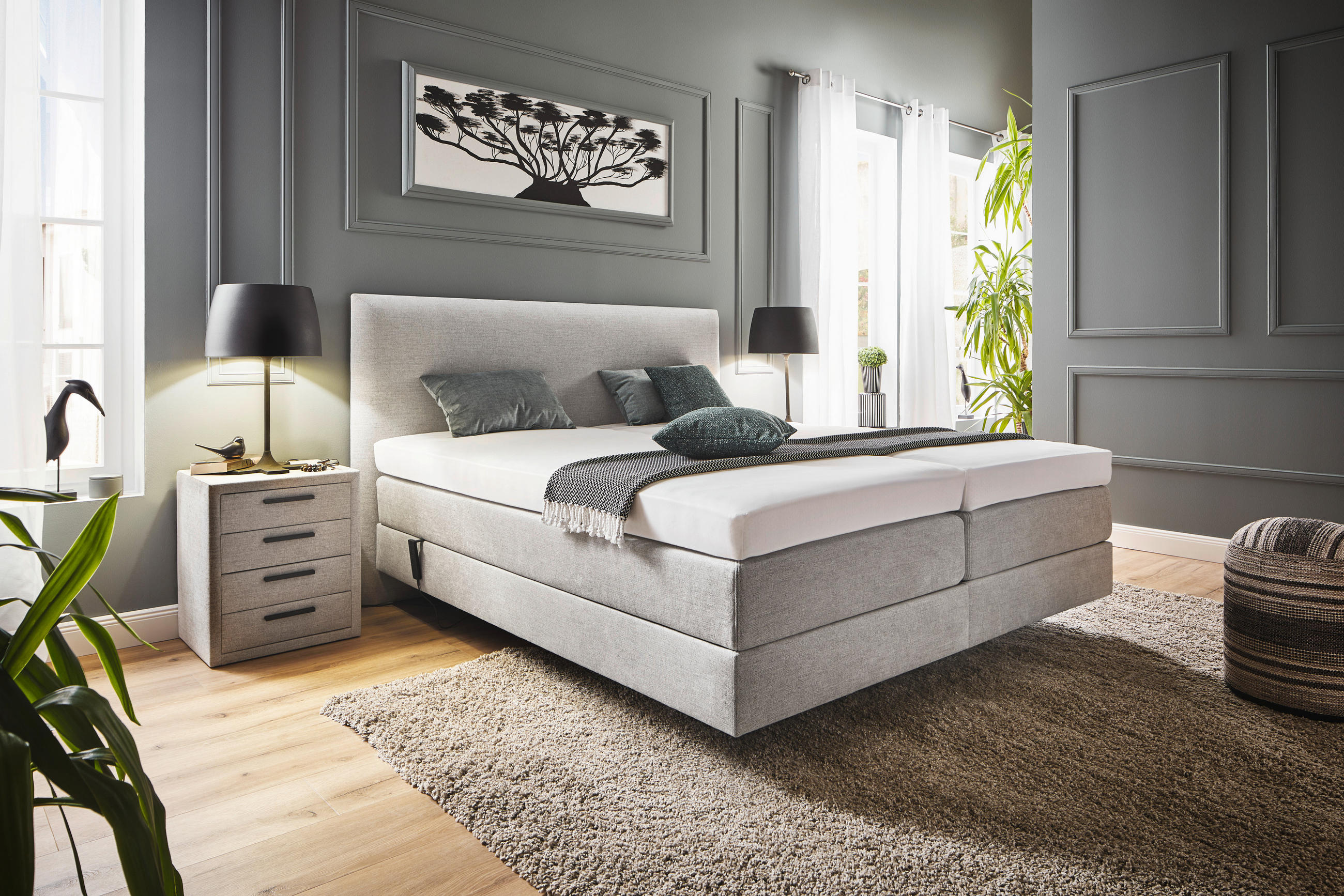 Thumbnail - Dieter Knoll Boxspringbett, Beige, Textil, H3 + H4, Höhe ca. 20 cm, 180x200 cm, gepolstertes Kopfteil, Topper geteilt, i...