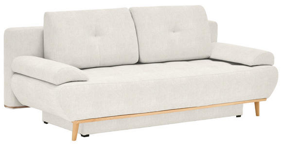 SCHLAFSOFA Flachgewebe Beige Rückenkissen, Armlehnenkissen, Bettkasten, Schlaffunktion, Rücken echt  - Beige/Naturfarben, Design, Holz/Textil (200/71/95cm) - Novel
