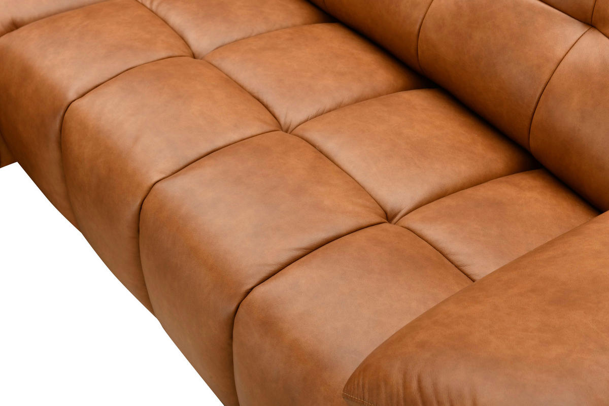 ECKSOFA Cognac Echtleder Lederlook  - Cognac/Schwarz, Design, Leder/Textil (266/86/120cm) - MID.YOU