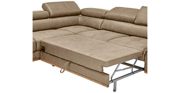 ECKSOFA Sandfarben Lederlook - Sandfarben/Schwarz, Natur, Holz/Textil (226/282cm) - Novel