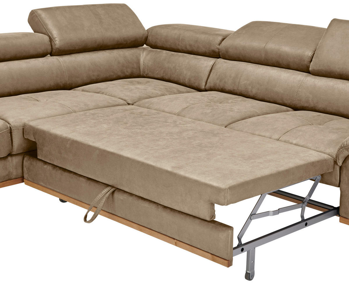 ECKSOFA in Lederlook Sandfarben  - Sandfarben/Schwarz, Natur, Holz/Textil (226/282cm) - Novel