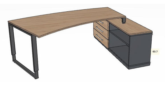 ECKSCHREIBTISCH  Anthrazit, Hickory höhenverstellbar, in verschiedenen Holz-Dekoren erhältlich  - Anthrazit/Alufarben, Design, Holzwerkstoff/Metall (160/200cm) - Moderano