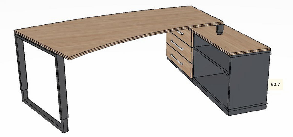 ECKSCHREIBTISCH  in Hickory, Anthrazit  - Anthrazit/Alufarben, Design, Holzwerkstoff/Metall (160/200cm) - Moderano
