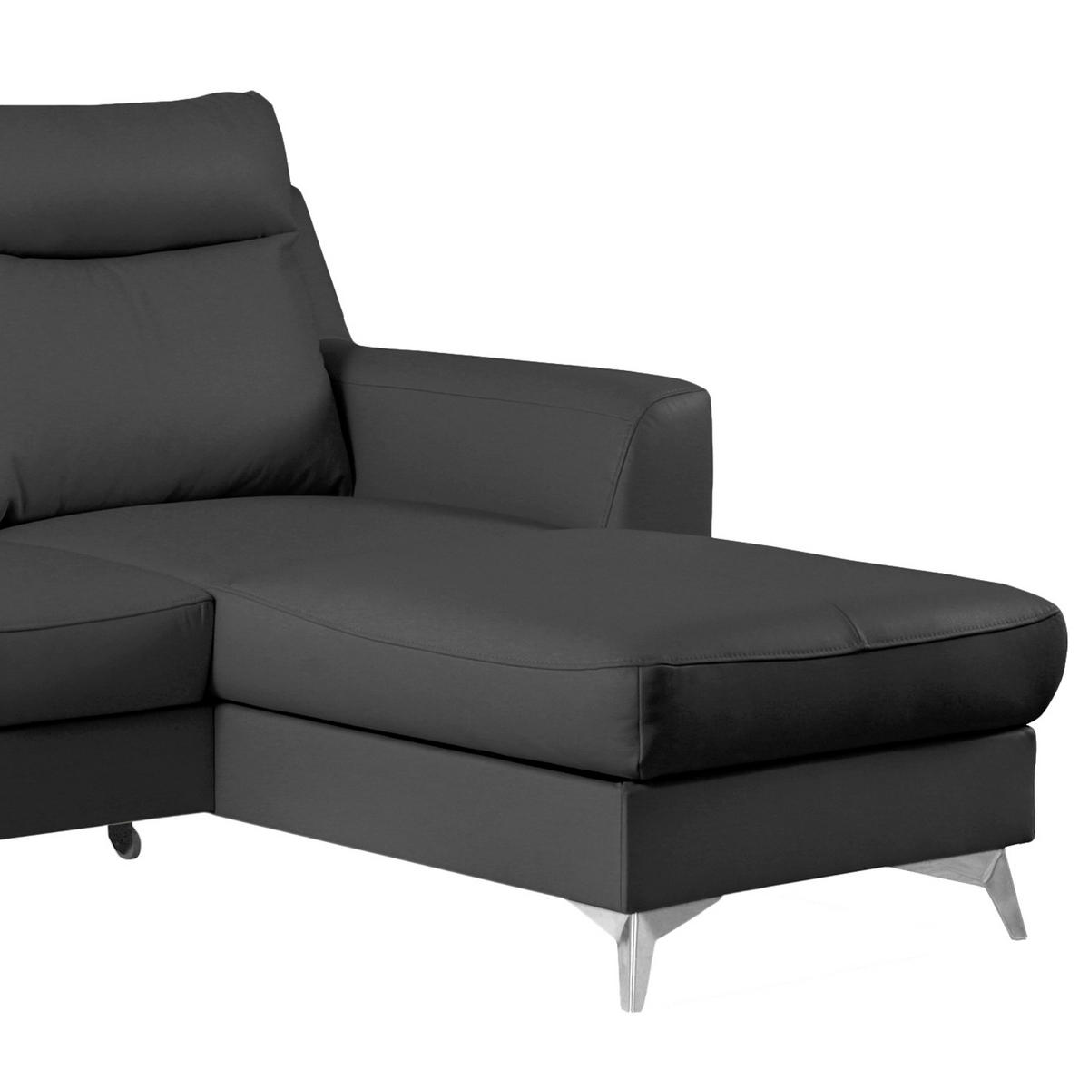 ECKSOFA Lederlook Echtleder Schwarz  - Chromfarben/Schwarz, Design, Leder/Textil (236/168cm) - Livetastic
