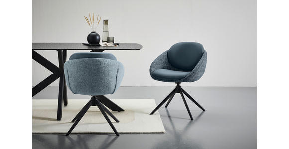 ARMLEHNSTUHL  Sitzfläche 360° drehbar, automatische Rückholfunktion Leinenoptik Echtleder  - Blau/Schwarz, Design, Leder/Textil (60/80,5/62cm) - Novel