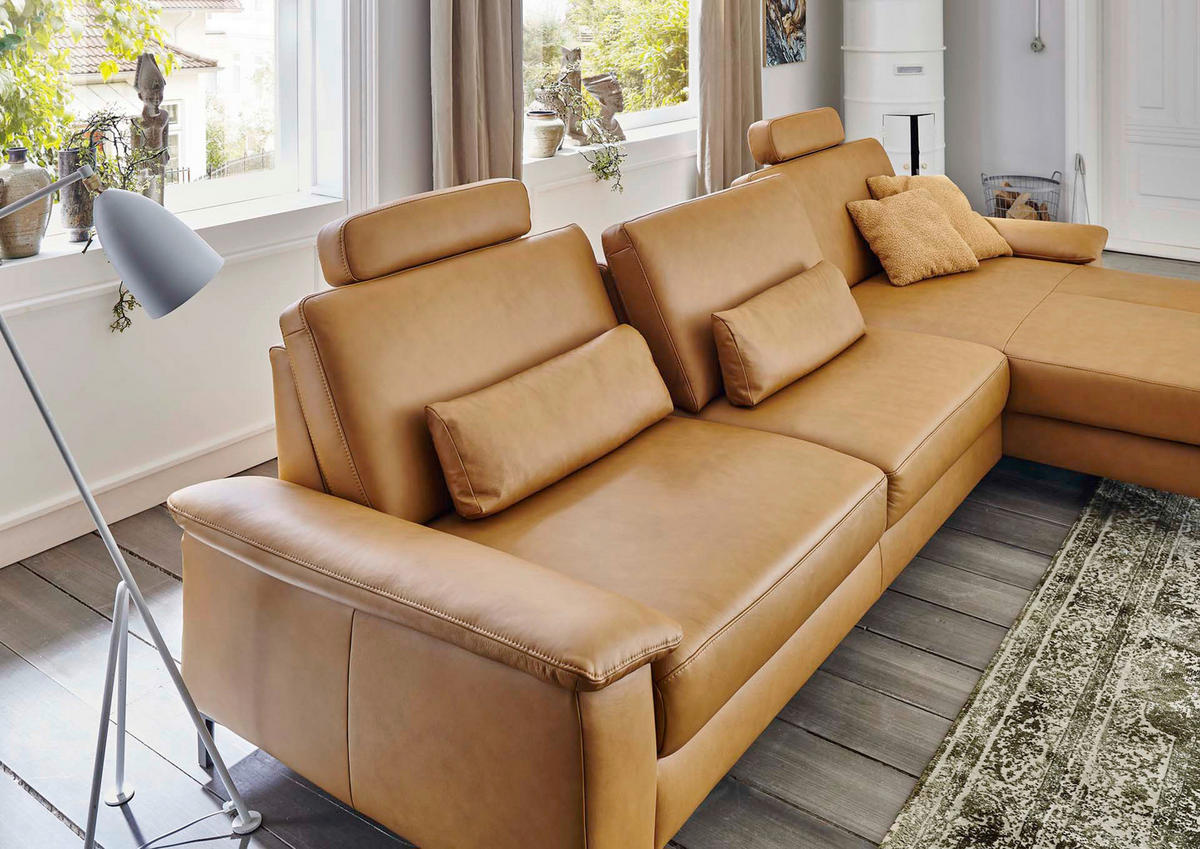 ECKSOFA in Echtleder Currygelb  - Currygelb/Schwarz, Design, Leder/Metall (175/334cm) - Dieter Knoll
