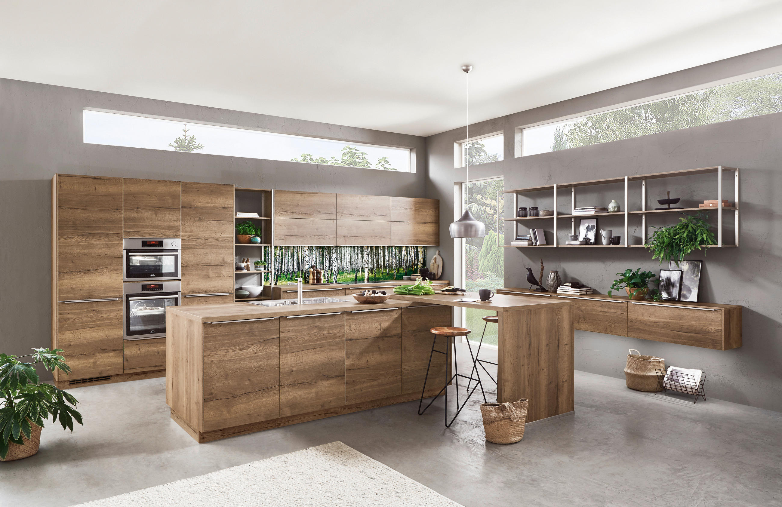 EINBAUKÜCHE   - Eichefarben, Design, Holzwerkstoff - Celina