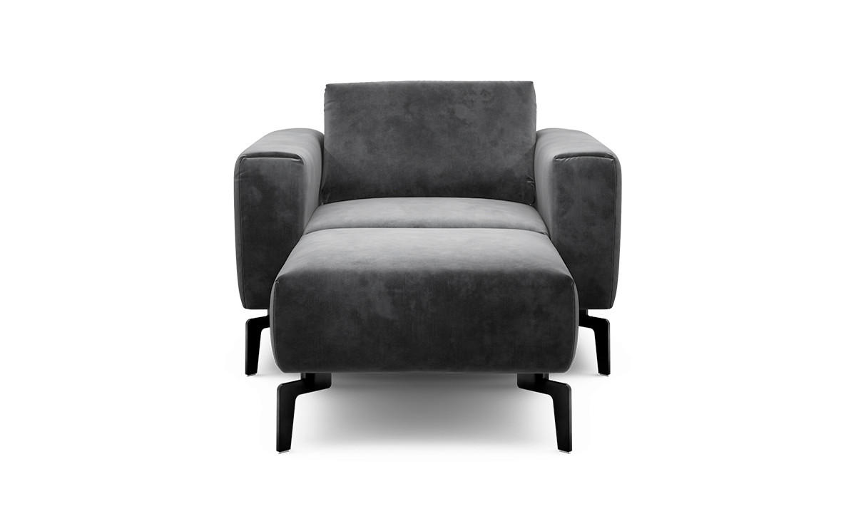 Sessel inkl. Hocker in Samt Anthrazit  - Anthrazit/Schwarz, Design, Textil/Metall (110/85/86-94cm) - SENSOO