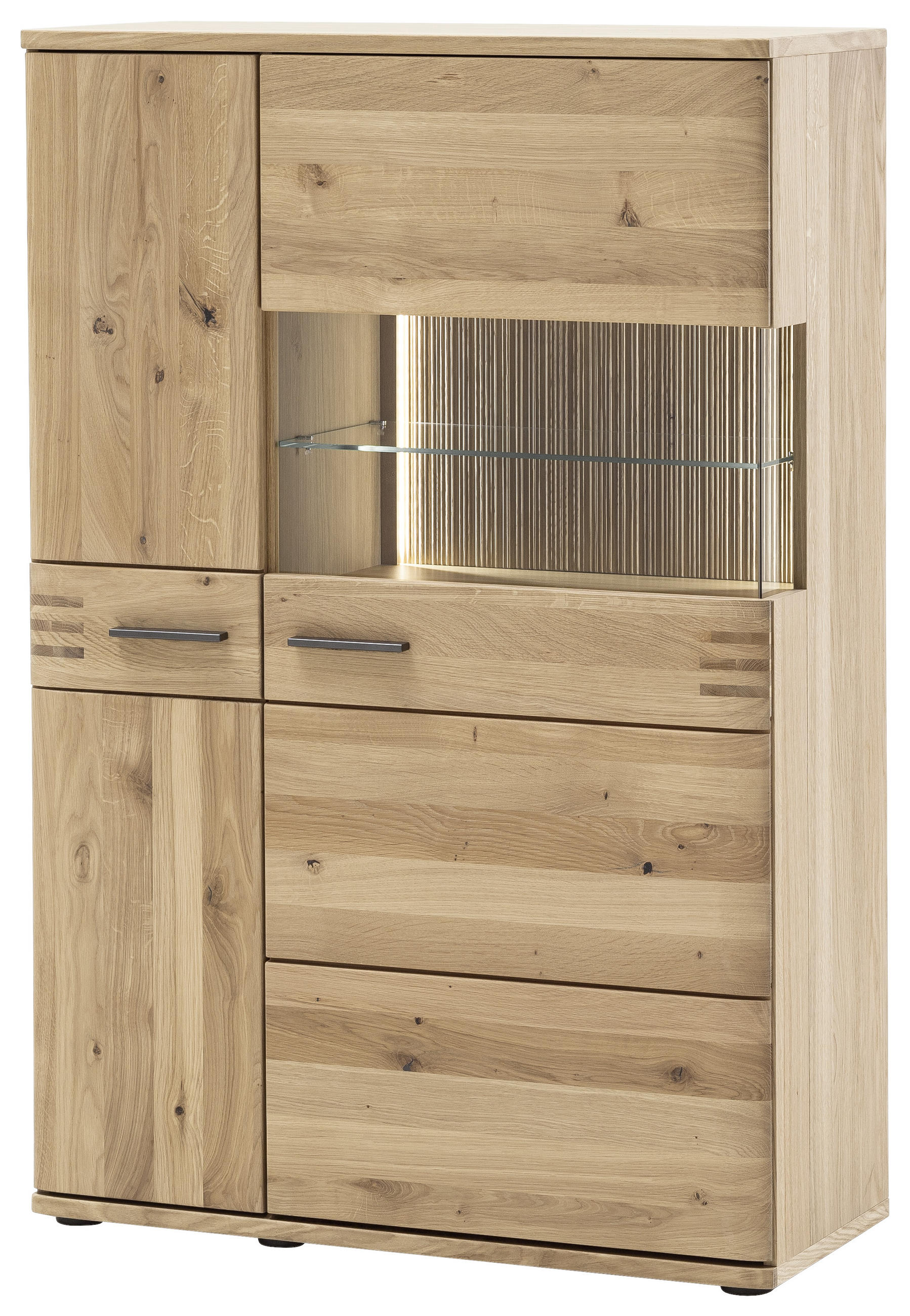 HIGHBOARD Balkeneiche furniert, massiv Eichefarben Einlegeböden - Eichefarben/Anthrazit, Design, Glas/Holz (90/136/37cm) - Livetastic