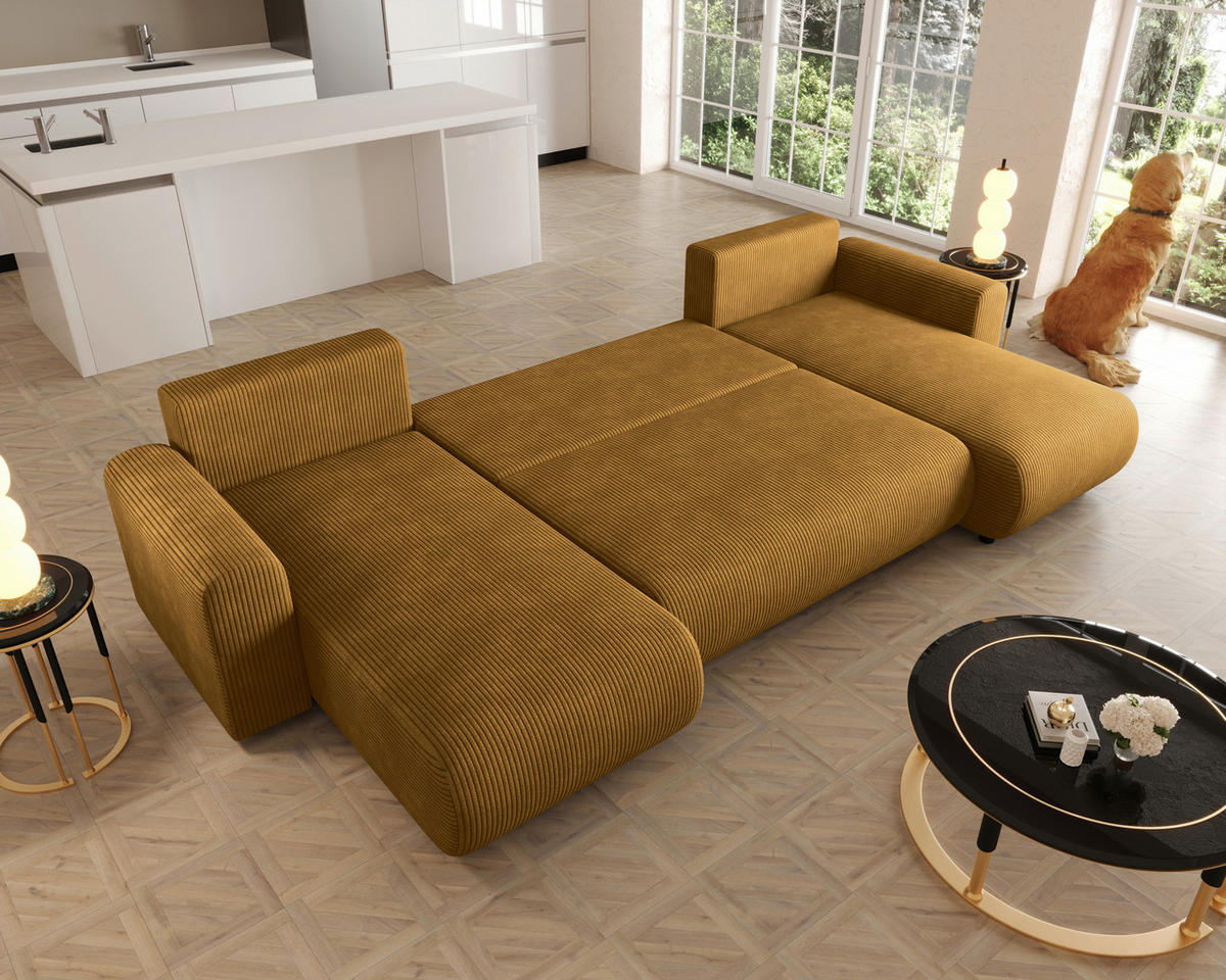 WOHNLANDSCHAFT Cord  - Schwarz, KONVENTIONELL, Textil (152/318/152cm) - Xora