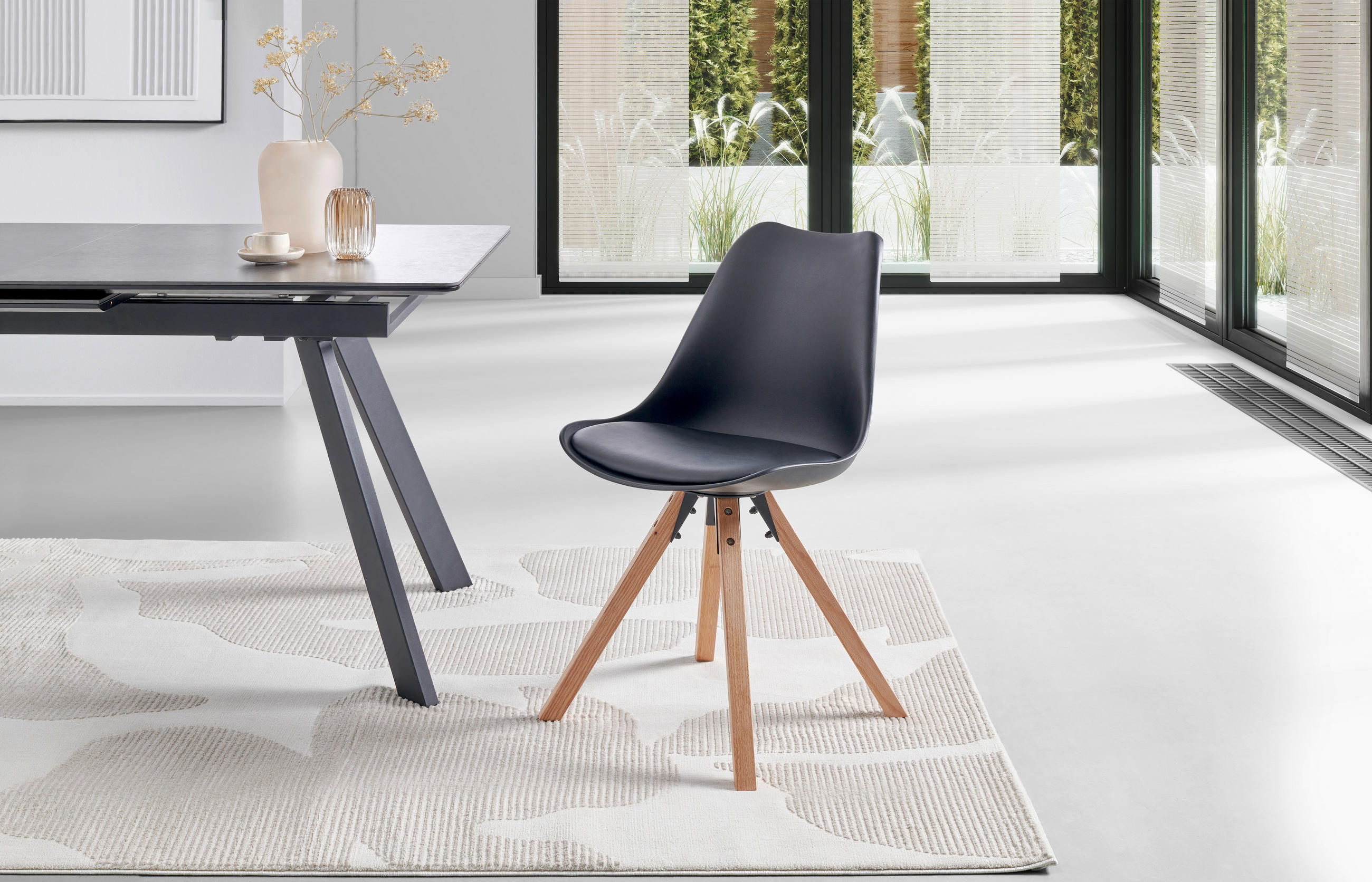 STUHL in Holz, Kunststoff, Textil Schwarz  - Schwarz/Naturfarben, LIFESTYLE, Holz/Kunststoff (48,5/84/55cm) - MID.YOU