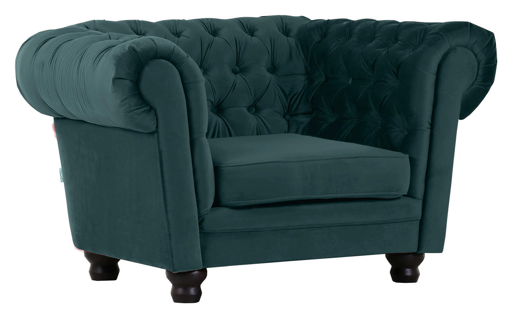 CHESTERFIELD-SESSEL Flachgewebe Petrol    - Dunkelbraun/Petrol, LIFESTYLE, Holz/Textil (130/79/93cm)