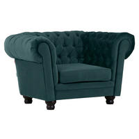 CHESTERFIELD-SESSEL Flachgewebe Petrol    - Dunkelbraun/Petrol, LIFESTYLE, Holz/Textil (130/79/93cm)