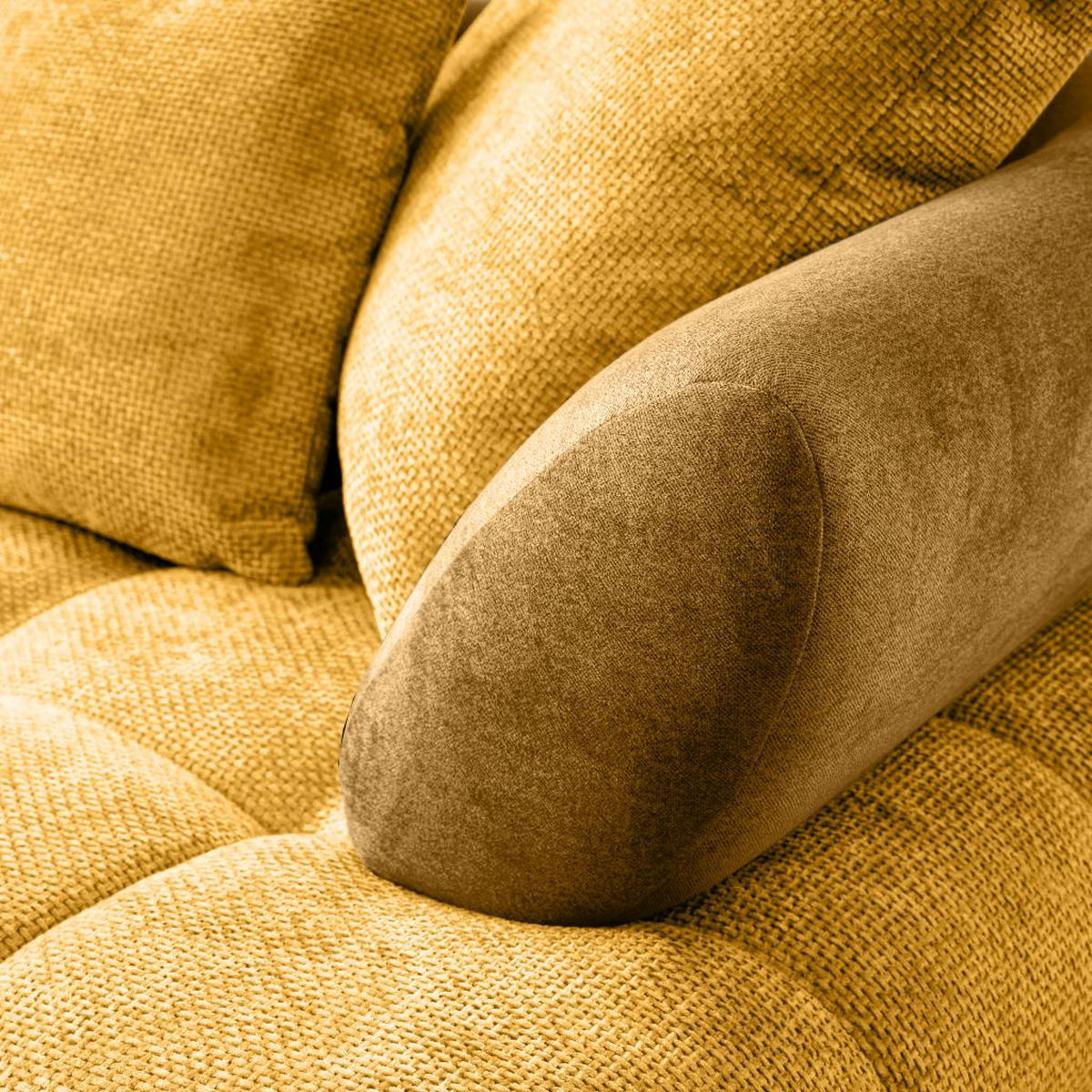 HÖRNSOFFA i chenille currygul  - currygul/svart, Modern, metall/textil (184/262cm) - MID.YOU