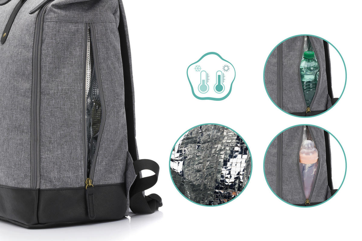 WICKELRUCKSACK  - Schwarz/Grau, Basics, Leder/Textil (53/39/16cm) - Fillikid