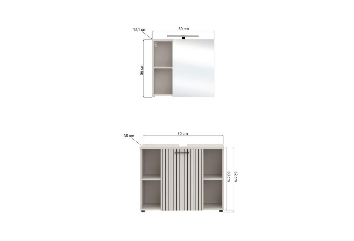 BADEZIMMER 2-teilig  in 80 cm  - Kaschmir/Schwarz, Trend, Glas/Holzwerkstoff (80cm) - Respekta