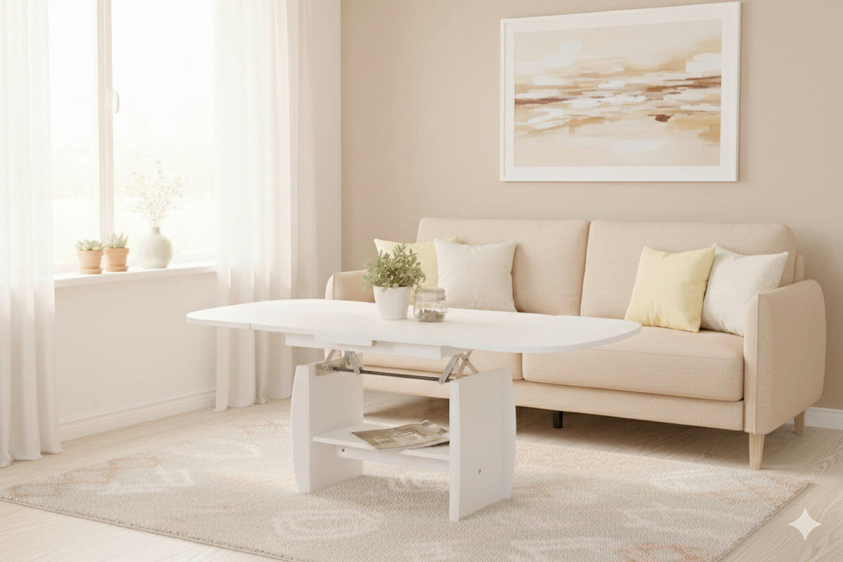 COUCHTISCH 68/90-142/52-62 cm oval Weiß  - Weiß, Design, Holzwerkstoff (68/90-142/52-62cm) - Livetastic