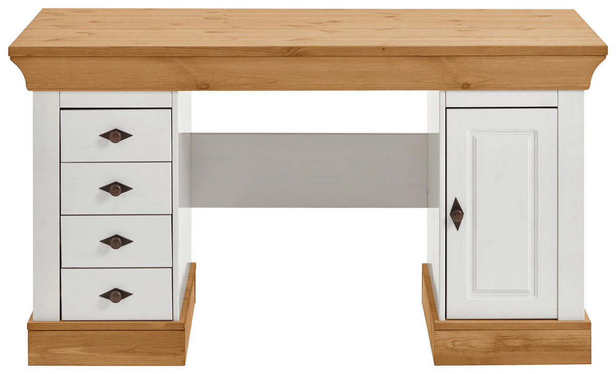 SCHREIBTISCH 143/65/77 cm  in Weiß, Laugenfarbig  - Laugenfarbig/Weiß, ROMANTIK / LANDHAUS, Holz/Metall (143/65/77cm) - Boxxx
