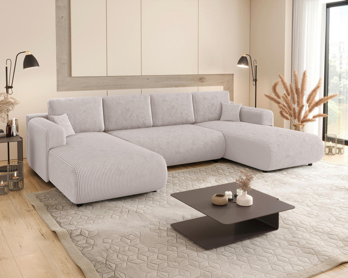 Wohnlandschaft inkl. Funktion Beige Cord  - Beige/Schwarz, KONVENTIONELL, Textil (200/360/200cm) - Xora