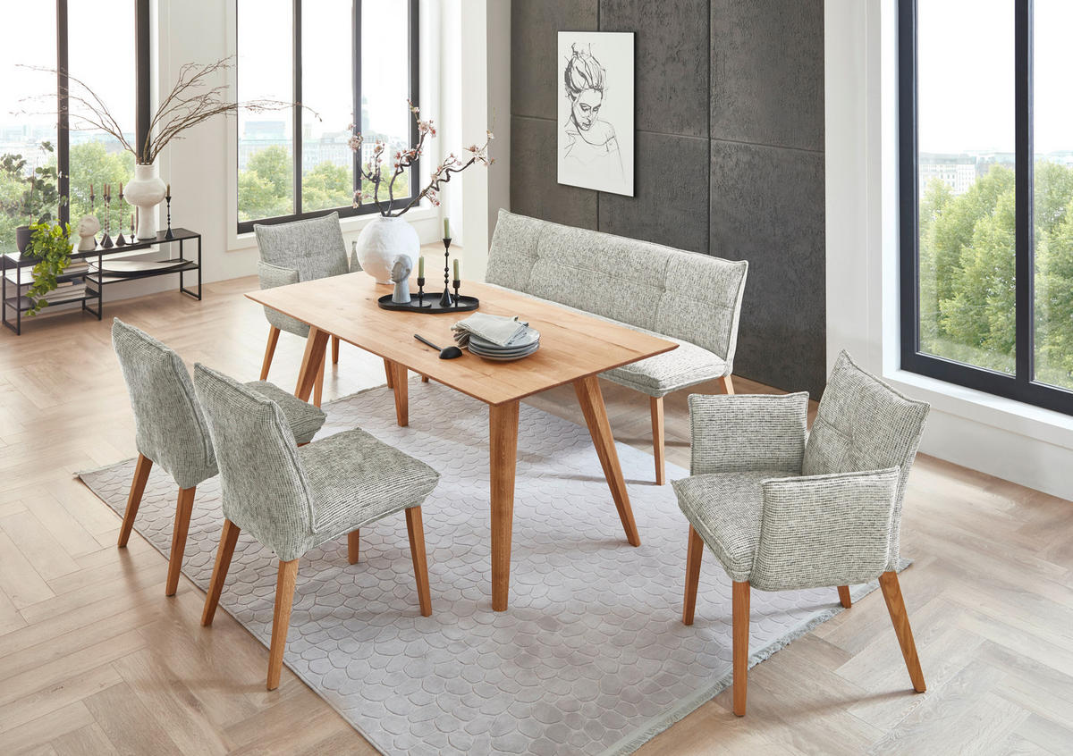 SITZBANK 159/86/65 cm Chenille Eichefarben, Hellgrau Eiche massiv Holz  - Eichefarben/Eschefarben, KONVENTIONELL, Holz/Textil (159/86/65cm) - Valdera