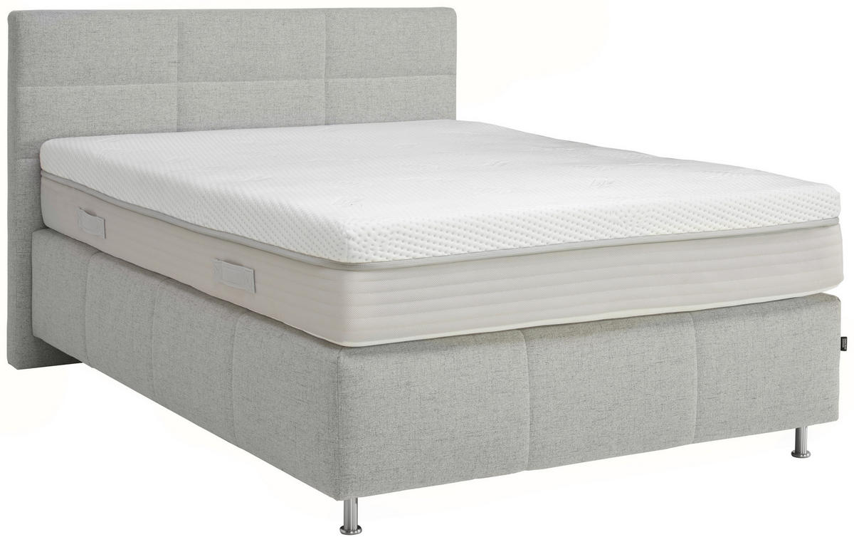 BOXSPRINGBETT 140/200 cm  in Hellgrau  - Hellgrau/Alufarben, Konventionell, Textil/Metall (140/200cm) - Dieter Knoll
