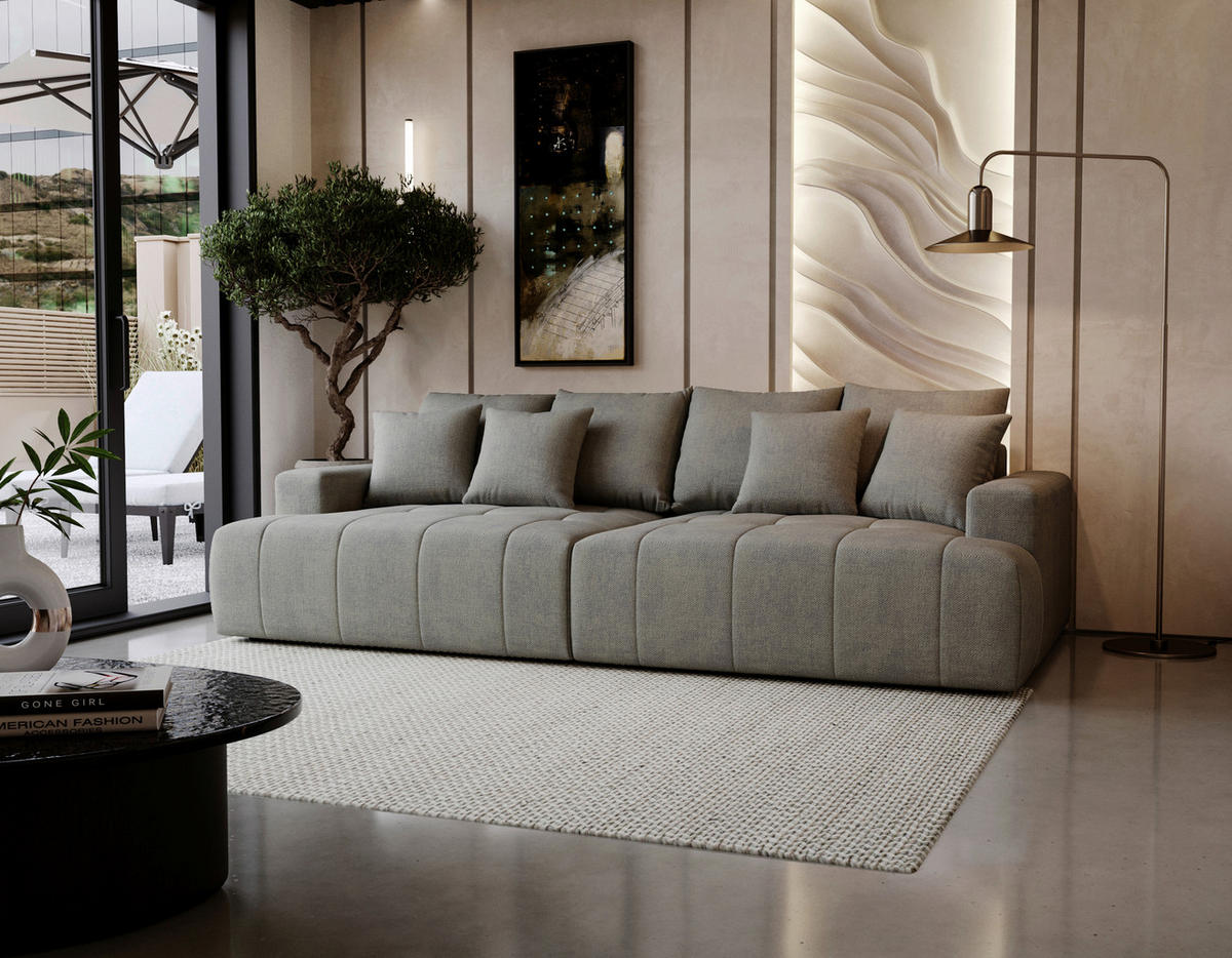 BIGSOFA ADELE in Chenille Grau  - Schwarz/Grau, Design, Kunststoff/Textil (270/85/136cm) - Livetastic