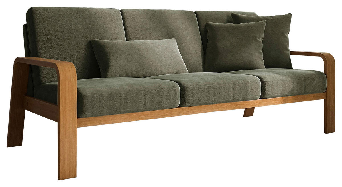 3-SITZER-SOFA in Mikrofaser Olivgrün  - Eichefarben/Olivgrün, Konventionell, Holz/Textil (200/91/93cm) - Livetastic