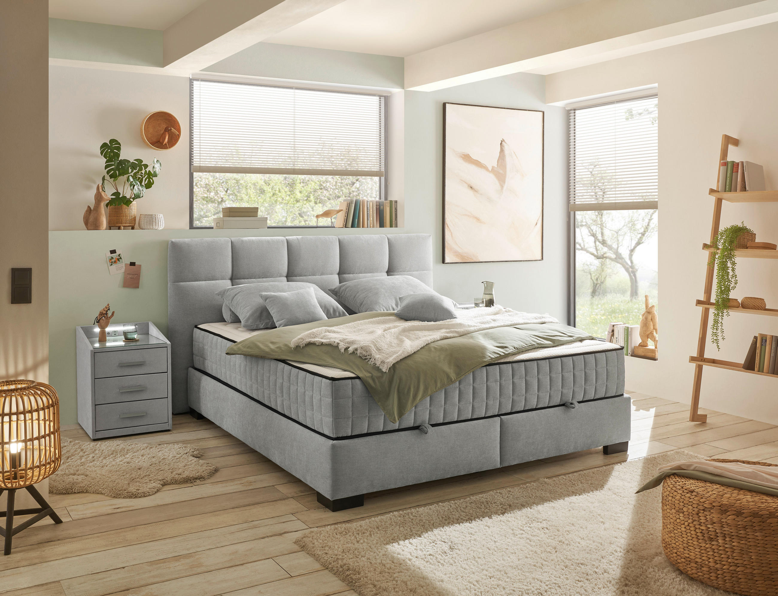 BOXBETT 160/200 cm  in Hellgrau  - Hellgrau/Schwarz, MODERN, Holzwerkstoff/Kunststoff (160/200cm) - MID.YOU
