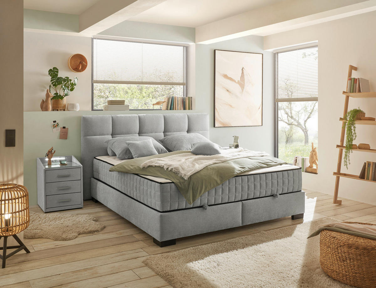 BOXBETT 160/200 cm  in Hellgrau  - Hellgrau/Schwarz, Modern, Holzwerkstoff/Kunststoff (160/200cm) - MID.YOU