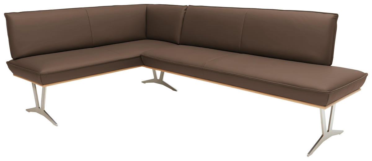 ECKBANK in Holz, Metall, Leder Hellbraun  - Hellbraun/Edelstahlfarben, Design, Leder/Holz (162/237cm) - Ambiente