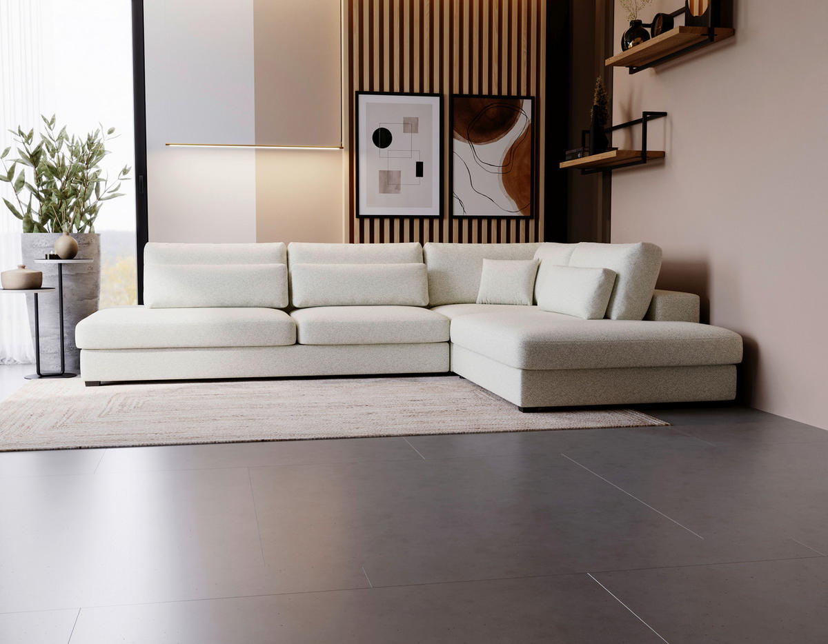 ECKSOFA in Plüsch, Bouclé Beige  - Beige/Schwarz, Design, Kunststoff/Textil (332/244cm) - Livetastic