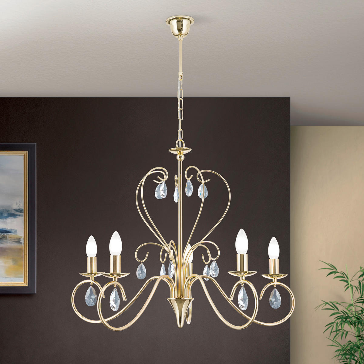 KRISTALL-HÄNGELEUCHTE   - Goldfarben, LIFESTYLE, Glas/Metall (68,0/118/68cm)