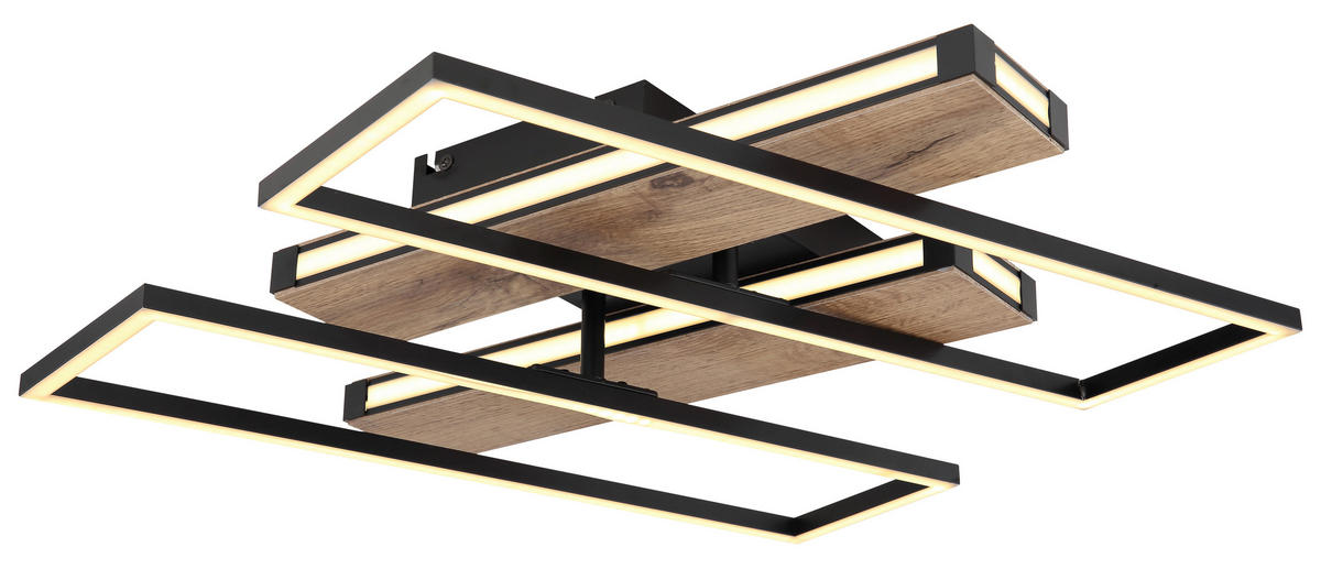LED-TAKLAMPA 48 W 60/52/10 cm  - opal/svart, Design, metall/trämaterial (60/52/10cm) - Globo