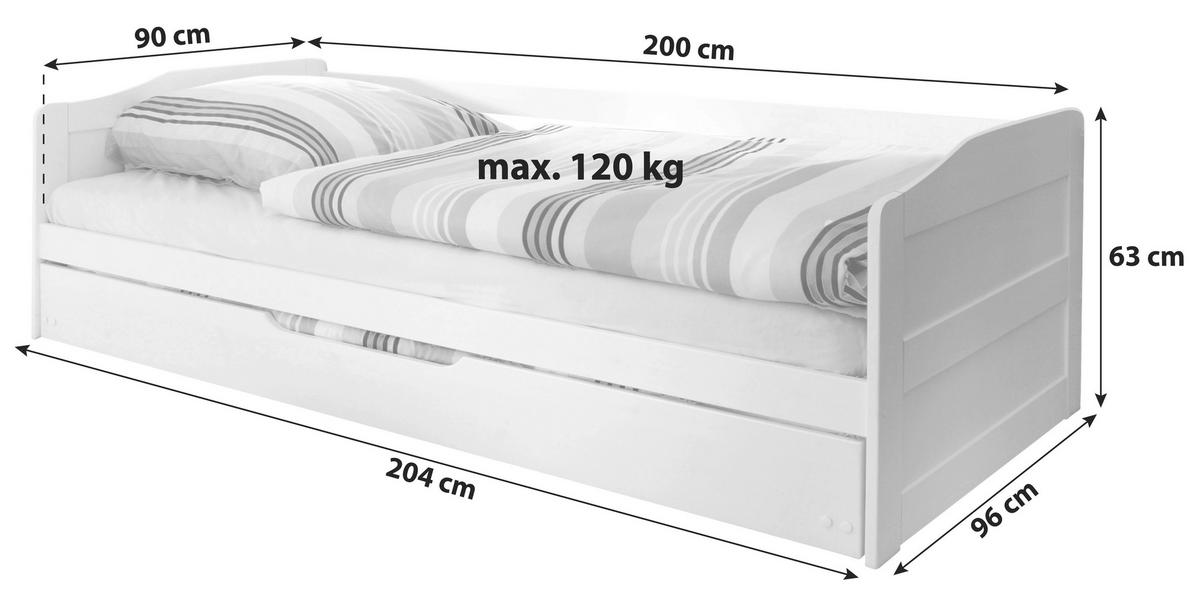 AUSZIEHBETT 90/200 cm  in Weiß  - Weiß, Natur, Holz/Kunststoff (90/200cm) - MID.YOU