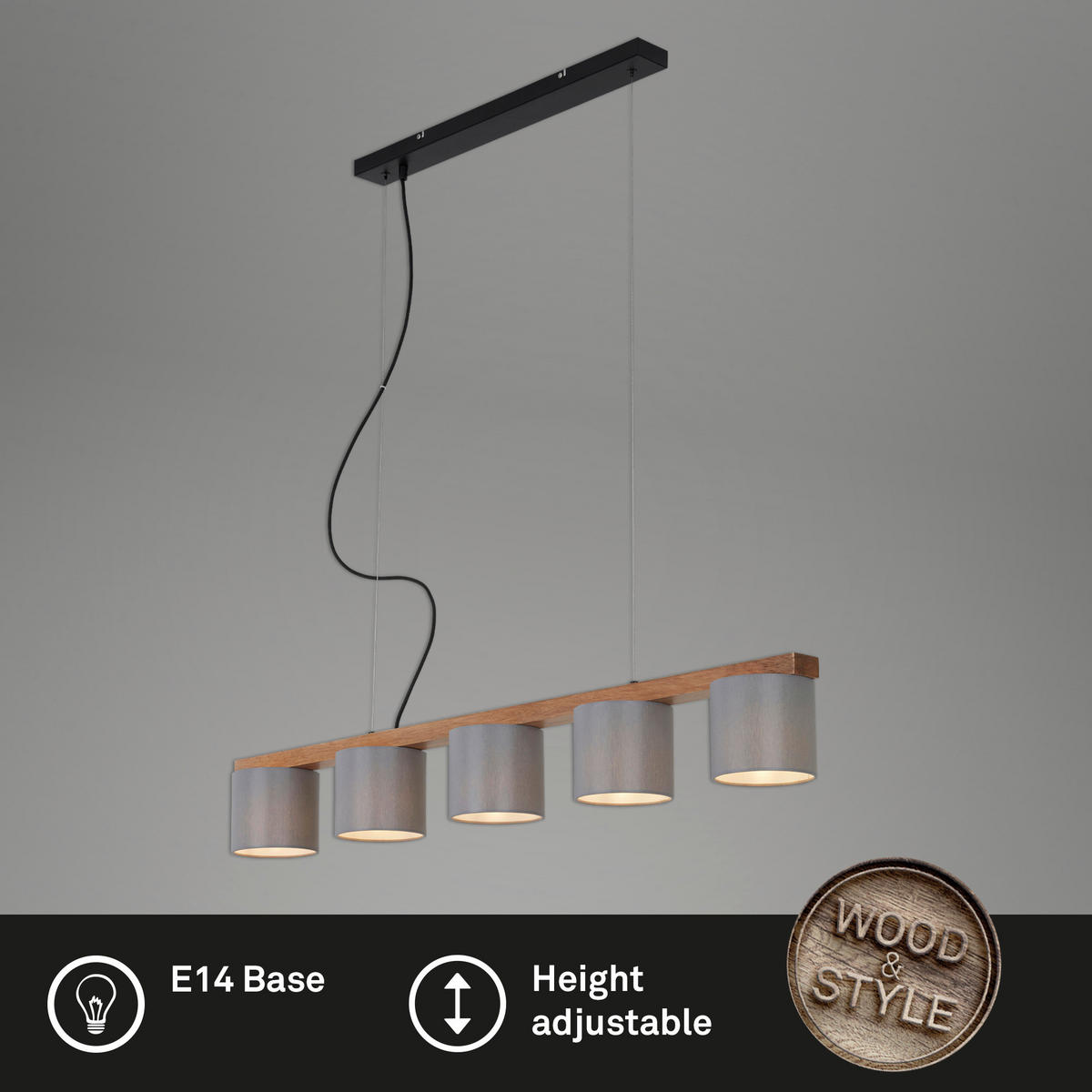 PENDELLEUCHTE Rhon 110/15/13,6 cm  - Schwarz/Grau, Basics, Holz/Kunststoff (110/15/13,6cm)